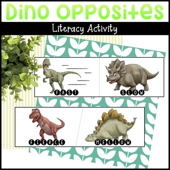 Preview of Dinosaur Opposites Literacy Activity - Self-Correcting Opposite Word Puzzles
