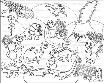 Preview of Dinosaur Outline School Clip Art baby dino animals children coloring line -078