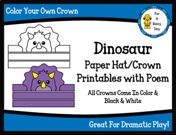 Preview of Dinosaur Paper Hat/Crown Printables with Poem Freebie