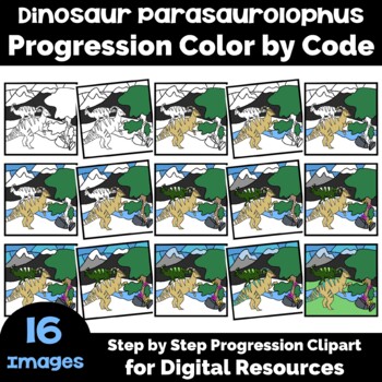 Preview of Dinosaur Parasaurolophus Progression Color by Code Clipart