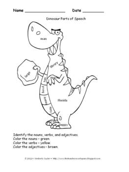 dinosaur parts of speech by the teachers workspace tpt