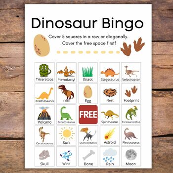 Dinosaur Bingo, Dinosaur Party Games, Dinosaur Bingo Printab