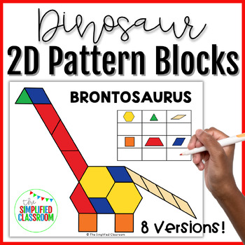 Preview of Dinosaur Theme 2D Pattern Blocks Math Center Activity for Kindergarten or First