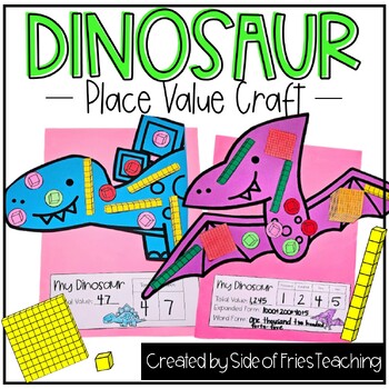 Preview of Dinosaur Place Value 1st and 2nd Grade Math Craft