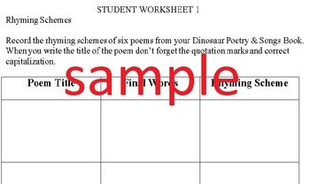 Preview of "Dinosaur" Poetry Student Worksheets