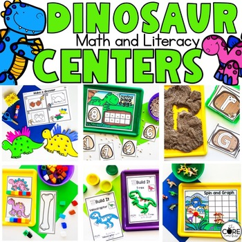 Preview of Dinosaur Preschool Math & Literacy Centers - Dinosaur PreK Activities