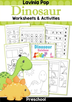 Preview of Dinosaur Preschool No Prep Worksheets & Activities Distance Learning