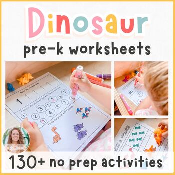 Preview of Dinosaur Preschool Worksheets and Activities Letter Recognition & Counting 1-10