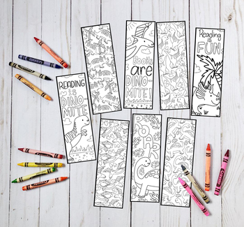 dinosaur printable coloring bookmarks set of 8 bookmarks tpt