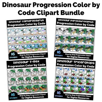 Preview of Dinosaur Progression Color by Code Clipart BUNDLE