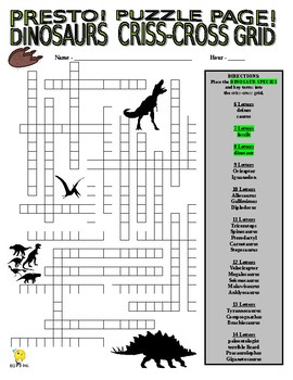 Preview of Dinosaur Puzzle Page (Wordsearch and Criss-Cross / Science / Fossils / SUB)