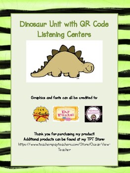Dinosaur Qr Code Unit And Or Centers By Ocean View Teacher Tpt