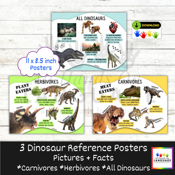 Preview of Dinosaur Reference Posters: Pictures + Facts about Carnivores, Herbivores + All