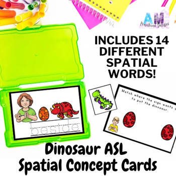 Preview of Dinosaur Spatial Concepts Preposition Worksheets - ASL Vocab Cards