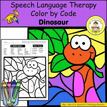 Preview of Dinosaur Speech Therapy Color By Number Grab and Go Activity