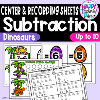 Preview of Dinosaur Take Away! Subtraction up to 10 ~Perfect for Mini-Erasers!~ Math Center