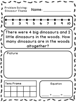 Preview of Dinosaur Theme Addition & Subtraction Word Problems (Kindergarten/First)