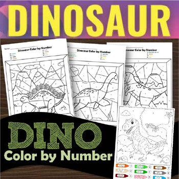 Preview of Dinosaur Theme Color By Number Worksheets – Kindergarten Math Coloring Activity