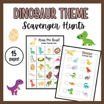 Preview of Dinosaur Theme Printable Scavenger Hunt Activity Package