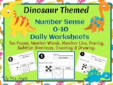 Dinosaur Themed Daily Number Sense Worksheets Number 1-10