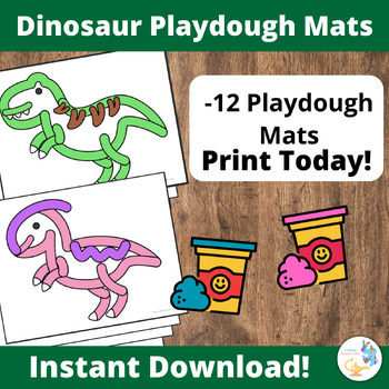 Preview of Dinosaur-Themed Playdough Mats for Preschoolers