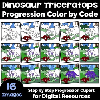 Preview of Dinosaur Triceratops Progression Color by Code Clipart