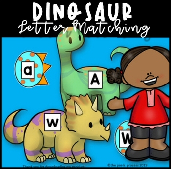 Preview of Dinosaur Upper/Lowercase Match Literacy Center Activities PreK Kindergarten