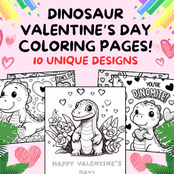 Dinosaur Valentine's Day Coloring Pages by Hiikoo Learning | TPT