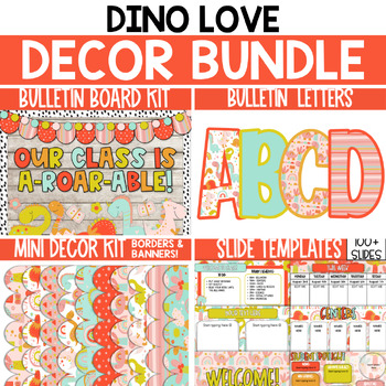 Preview of Dinosaur Valentines Bulletin Board Decor Bundle / Bright February Decor Bundle