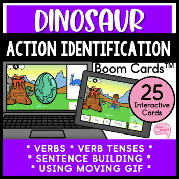 Preview of Dinosaur Verb Identification and Sentence Formulation Speech Therapy Boom Cards™