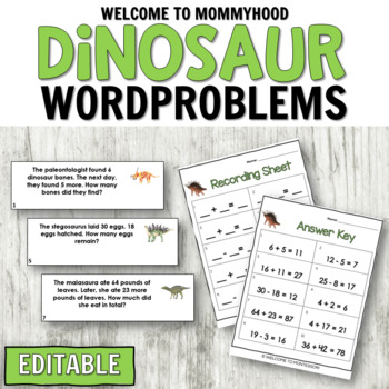 Preview of Dinosaur Word Problems for Montessori Elementary or Math Centers