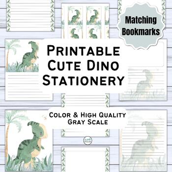 Preview of Dinosaur Writing Paper | Dino Stationery | Bookmarks | Research Writing Paper