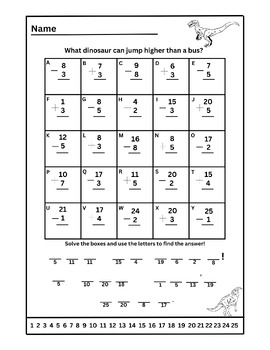 Preview of Dinosaur riddle subtraction/addition within 25 - 1st Grade