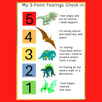 Preview of Dinosaur themed 5-point Feelings Check-in for Autism/ADHD