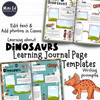 Preview of Dinosaur themed Learning Journal Page Templates for Child Portfolios