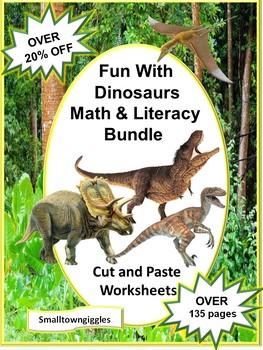 kindergarten dinosaur math worksheets dinosaur language arts bundle