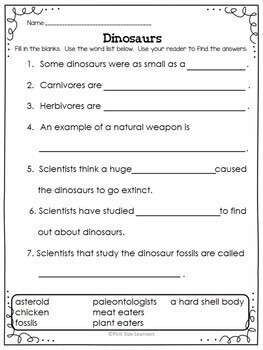 dinosaurs nonfiction center activities worksheets