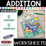 Addition Worksheets Math Color by Number Dinosaurs