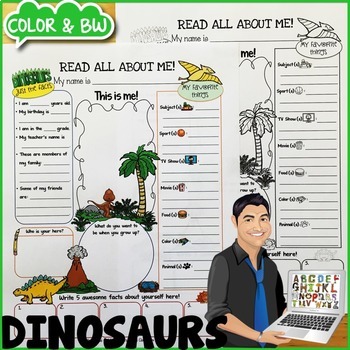 Preview of Dinosaurs All About Me Worksheet {Dollar Deals Paper/Poster/Printable/Page}