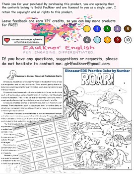 Preview of Dinosaurs Color by Number FUN EOC prep informational text MCQ reading compr.
