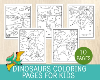 Preview of Dinosaurs Coloring Pages, Birthday Party, Party Favors, Home & Classroom Fun