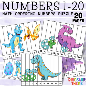 Preview of Dinosaurs Counting & Ordering Numbers Puzzle 1 to 20 For Kindergarten Kids