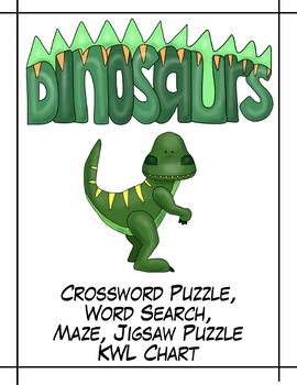 Preview of Dinosaurs - Crossword puzzle, Word Search, Maze & Jigsaw Puzzle! NO PREP!