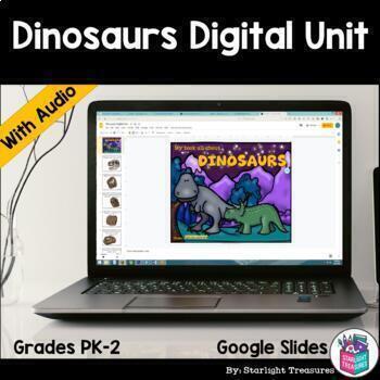 Preview of Dinosaurs Digital Unit for Early Readers, Google Slides with Audio