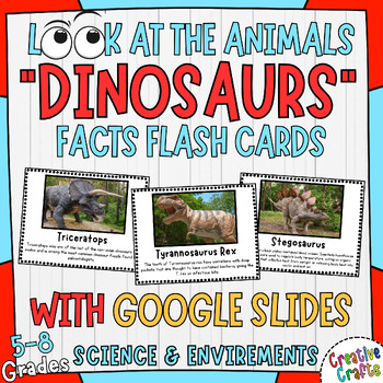 Preview of Dinosaurs Facts Flash Cards for Grades 5-8 with Real Photos and Google Slides