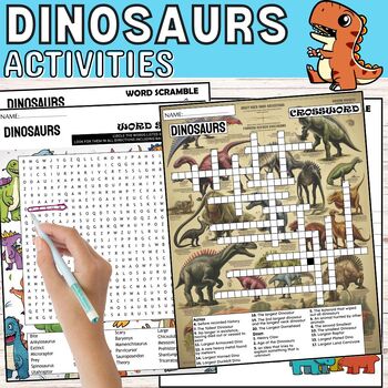 Preview of Dinosaurs Fun Worksheets,Puzzles,Wordsearch & Crosswords