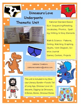 Preview of Distance Learning Dinosaurs Love Underpants Thematic Unit