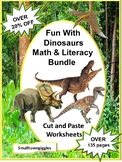 Dinosaurs Math and Literacy BUNDLE Cut and Paste Worksheet
