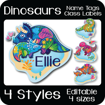 Preview of Dinosaurs Name Tags and Classroom Decor, Summer Cubby and Locker Labels