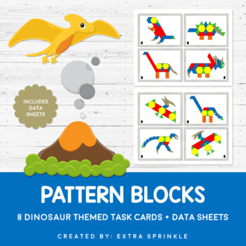 Preview of Dinosaurs Pattern Blocks Task Cards + Data Sheets